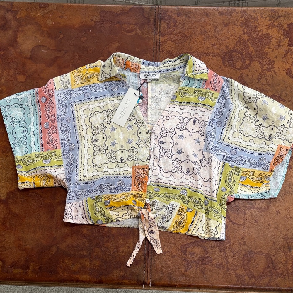 Rachel Zoe Pastel Patchwork Button-Up Blouse